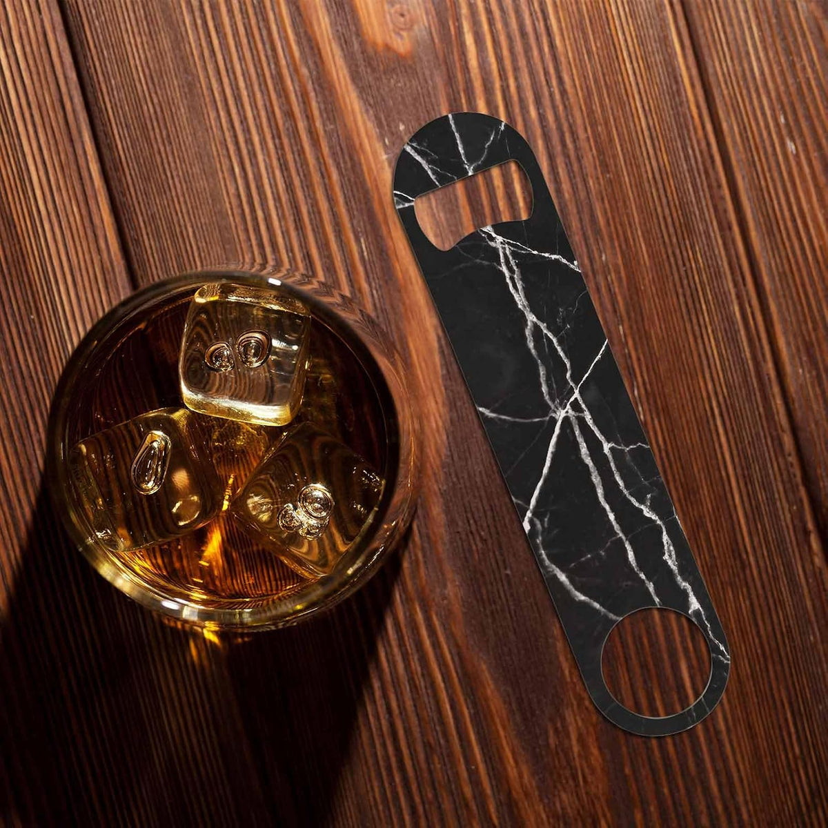 Black Marble Stainless Steel Bottle Opener Dark Texture with White