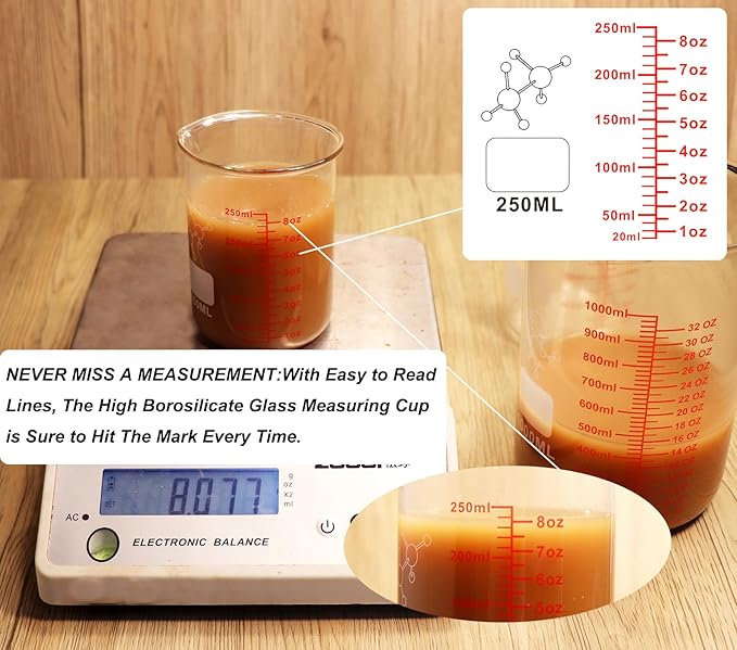 High Borosilicate Glass Measuring Cup-V-Shaped Spout, 250ml Glass Measuring - Image 3
