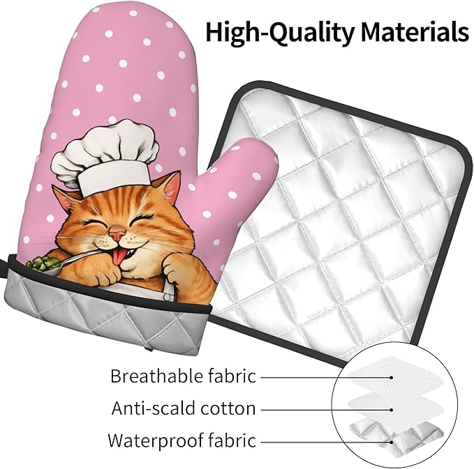 Cat Oven Mitts - Pink Oven Mitts and Pot Holders Sets of 2 Cute Kitten Cooker - Image 4