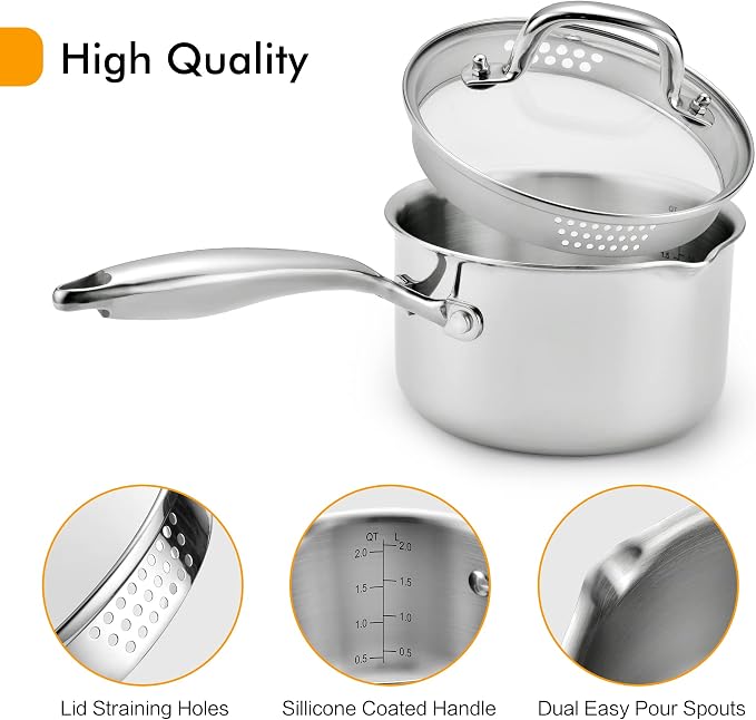 Stainless Steel Saucepan with Tempered Glass Lid, 2.5 Quart Multipurpose - Image 3