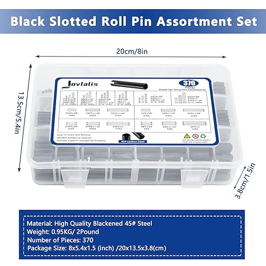 370 Pcs Roll pin Assortment, SAE Roll Pin Set, Slotted Spring Pins, Steel Split - Image 6