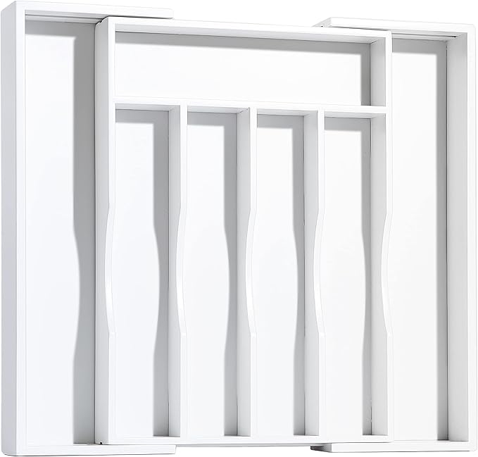 Bellsal White Silverware Organizer Kitchen Drawer Organizer Expandable Bamboo - Image 8