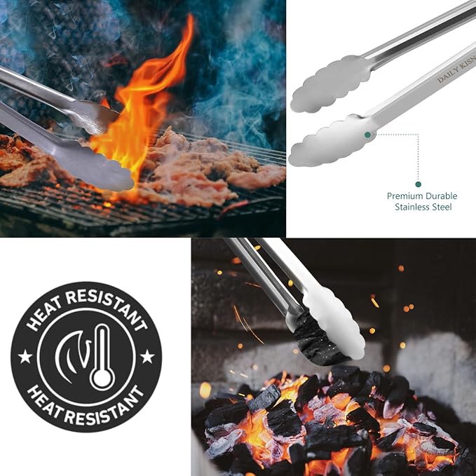Grill Tongs, 17 Inch Extra Long BBQ Tongs, Premium Stainless Steel Metal Tongs - Image 2