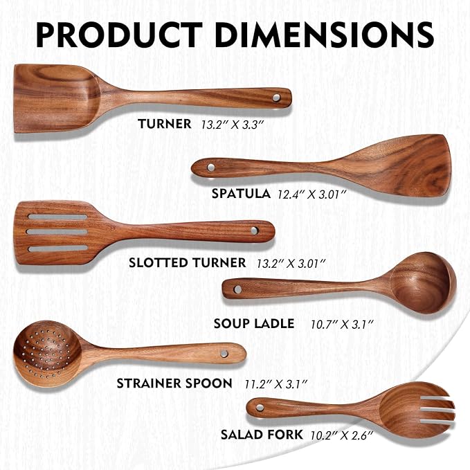 Wooden Spoons for Cooking 6 Piece, Natural Kitchen Utensils Spatula, Smooth - Image 3