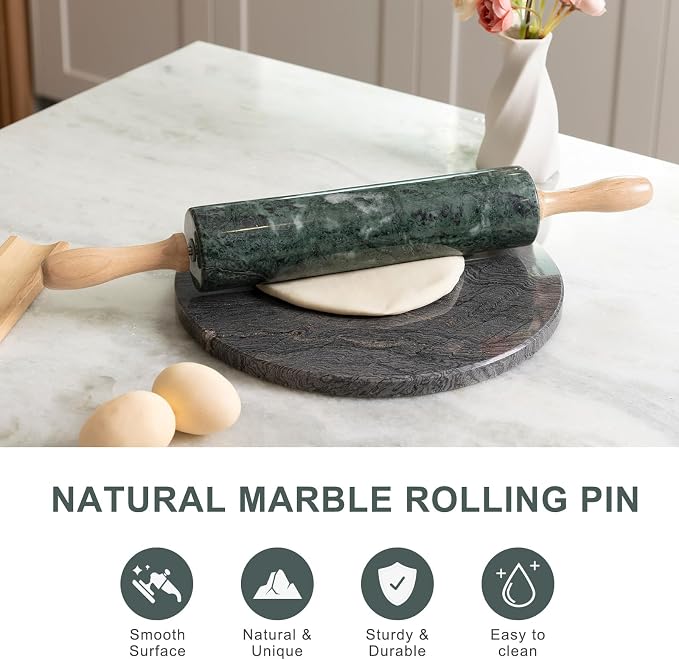 Koville Indian Green Marble Rolling Pin, Non-Stick Stone Dough Roller, 18 Inch - Image 4