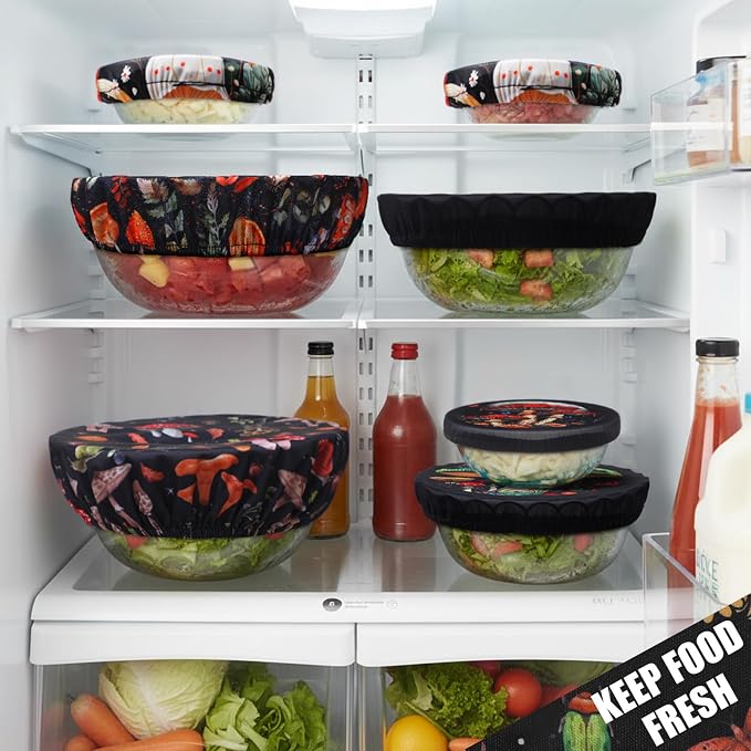 Patelai 10 Pcs Bowl Covers Reusable in 5 Size Stretch Cloth Fabric Elastic Food - Image 4