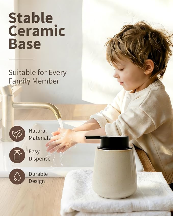 Bosilunlife Ceramic Foaming Soap Dispenser - 12Oz Bathroom Countertop Kitchen - Image 7