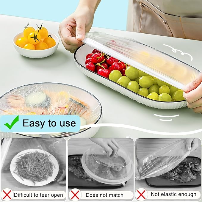 500pcs Plastic Bowl Covers Elastic Reusable Food Covers Outdoor Thickend - Image 6