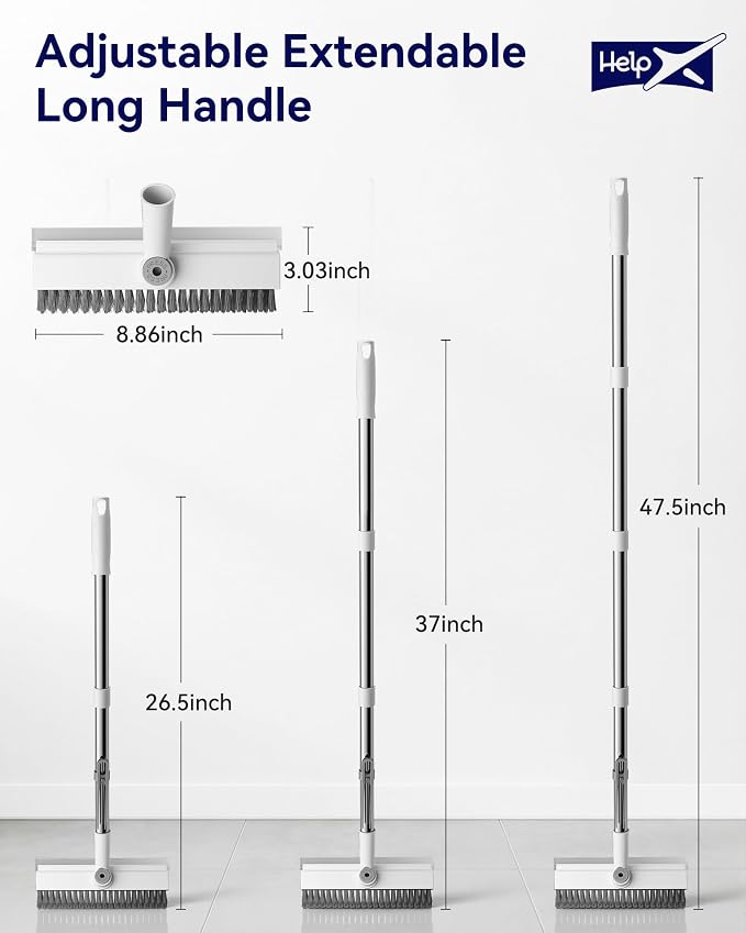 Small Floor Scrub Brush with Length Adjustable Long Handle, 3 in 1 Heavy-Duty - Image 2
