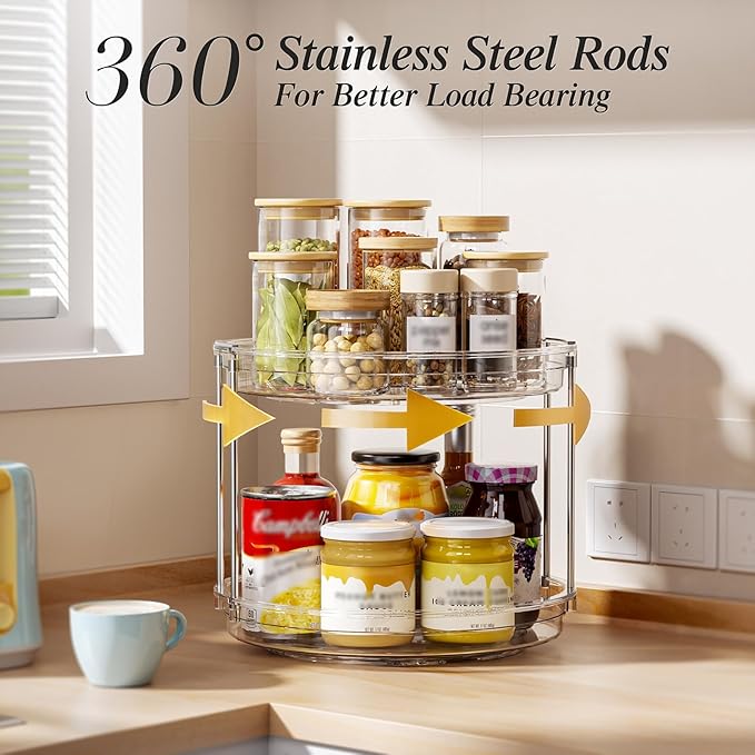 LAMU 2 Pack 2 Tier Lazy Susan Turntable Organizer 10.6'' Rotating Spice Rack - Image 3