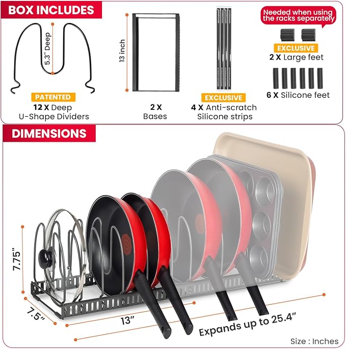 Better Things Home 7.5” Wide 12-Slot Adjustable Large Pan and Pot Lid Organizer - Image 4