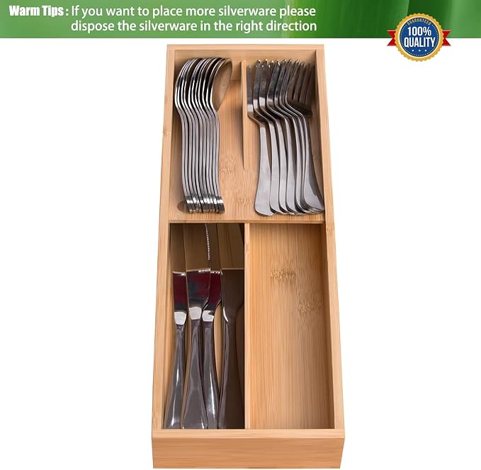 guiogc Bamboo Silverware Drawer Organizer, Kitchen Small Silverware Organizer - Image 6