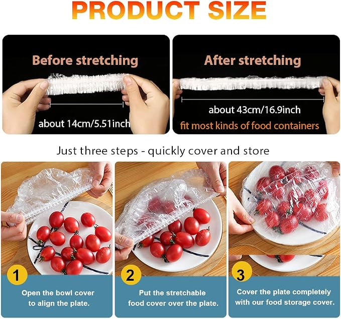 200PCS Plastic Elastic Bowl Covers Reusable, Food Storage Covers - Image 3