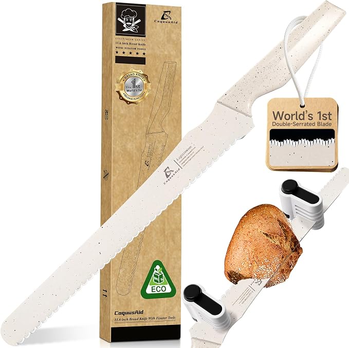 CoquusAid Upgrade Bread Knife for Homemade Bread, World‘s 1st Double Serrated by CoquusAid