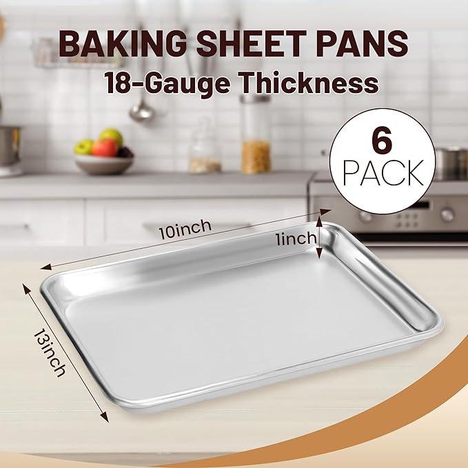 BIEAMA 6 Pack Quarter Size 13" × 10" Baking Sheet Pan Aluminum Commercial - Image 2