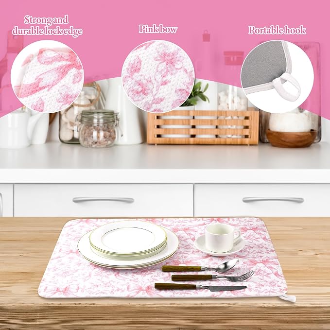 SiliFine 2 Pcs Large Coquette Pink Bow Dish Drying Mat Large - Image 4