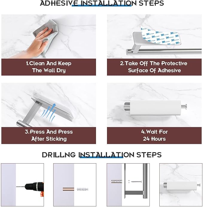 ASTOFLI Paper Towel Holder Under Cabinet No Drilling, Self Adhesive Paper Towel - Image 4