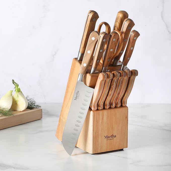 Martha Stewart Austenwood 15-Piece Knife Block Set, German Stainless Steel - Image 3