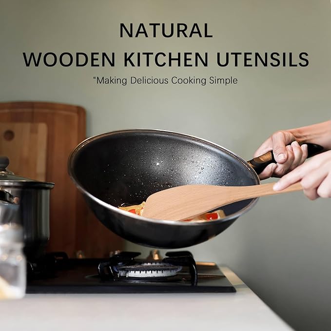 2pcs Wooden Spatulas for Cooking, 13inch Coated Beech Wood Turners for Frying - Image 5