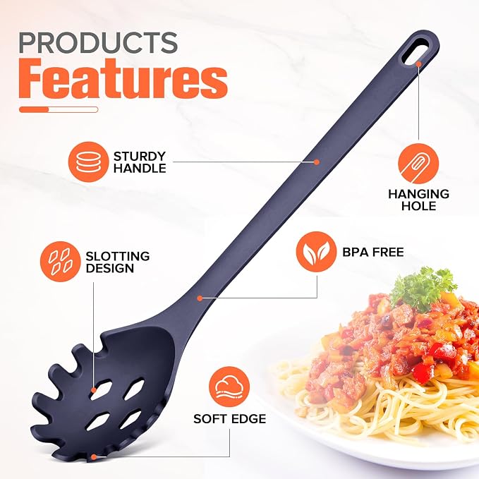 Silicone Spaghetti Spoon&Soup Ladle Cooking Utensils Set of 2, No Scratch - Image 5