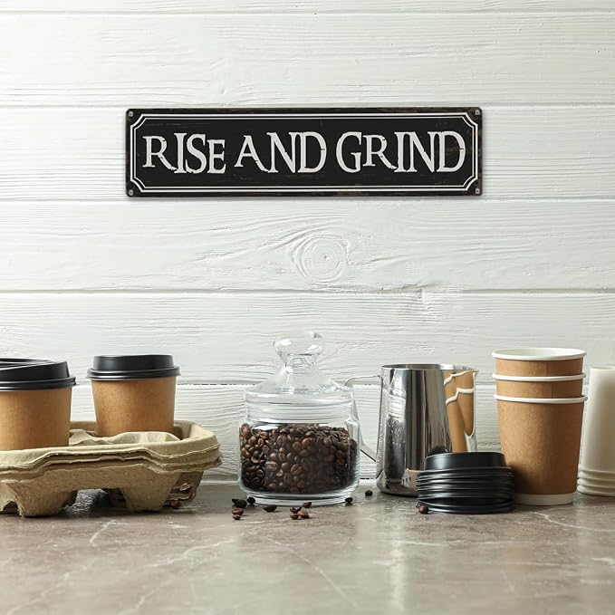 Coffee Decor Signs, Rise and Grind Sign, Retro Metal Tin Sign, Coffee Home Decor - Image 4