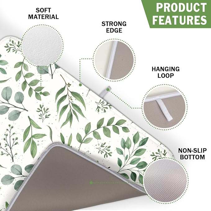 Kawani Sage Green Dish Drying Mat 16x18 In Absorbent Reversible Eucalyptus - Image 3