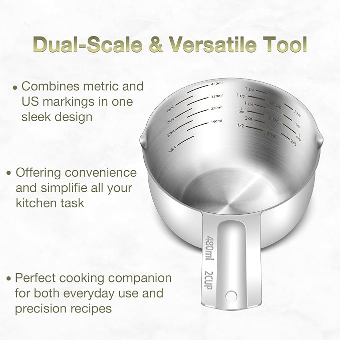 1PCS 2Cup Single Measuring Cup, Etched Inner Scale Stainless Steel Measure Scoop - Image 4