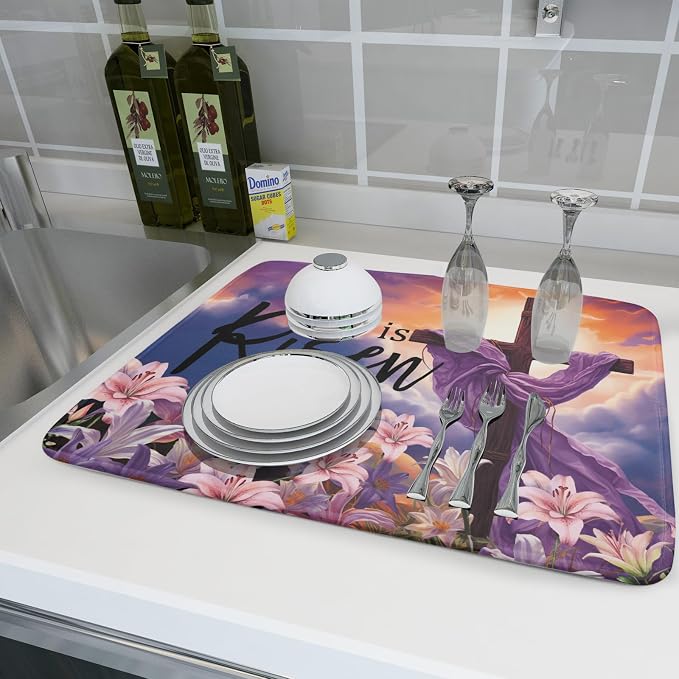 Easter Cross He is Risen Dish Drying Mats 18x24 Inch Spring Drying Mat - Image 6