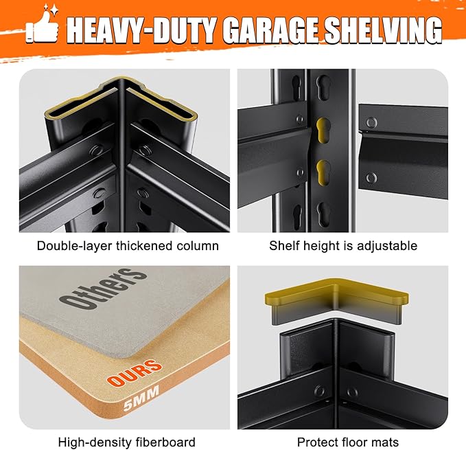 71"Hx28"Wx12"D Garage Shelving-5 Tier Garage Storage Shelves, Adjustable Heavy - Image 6