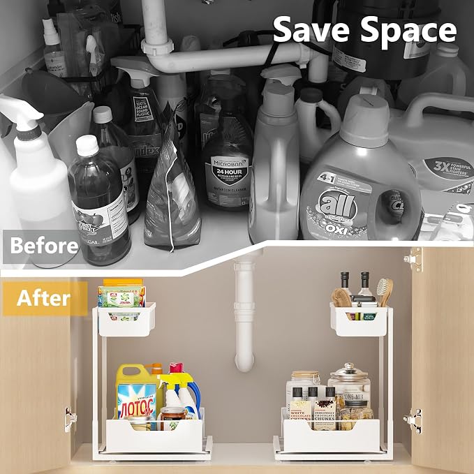 Ceetug Under Kitchen Sink Organizers and Storage Pull Out 2 Tier Metal Bathroom - Image 4
