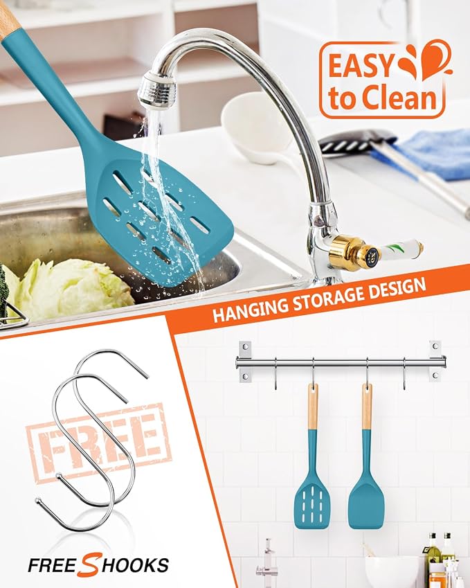 Pack of 2 Silicone Spatula, Non Stick Cooking Utensil Set Wooden Handle Kitchen - Image 4