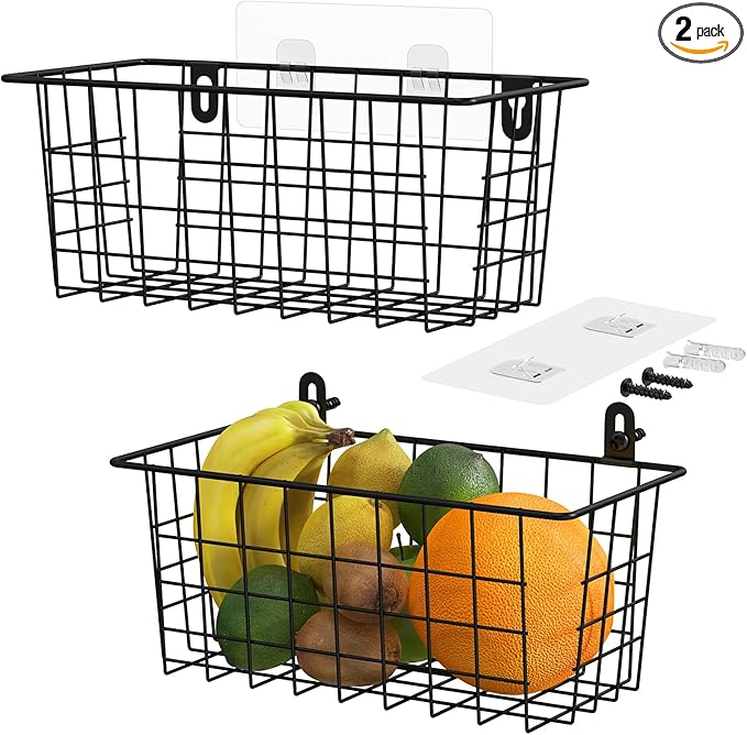 MaraFansie Hanging Kitchen Baskets Wire Storage Basket Adhesive and Screws by MakeStorageMoreFun