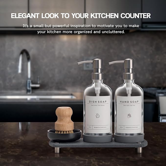 Kitchen Soap Dispenser Set - 16OZ Clear Glass Bottle - Image 5