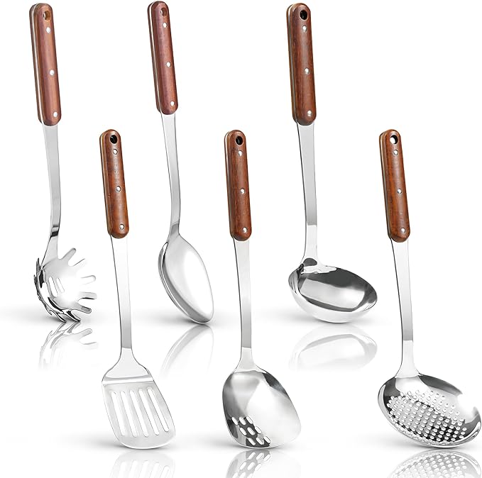 FJNATINH Stainless Steel Cooking Utensils Set, Mirror Polished 6 Pieces Kitchen by HOMEKITCHENTOOL