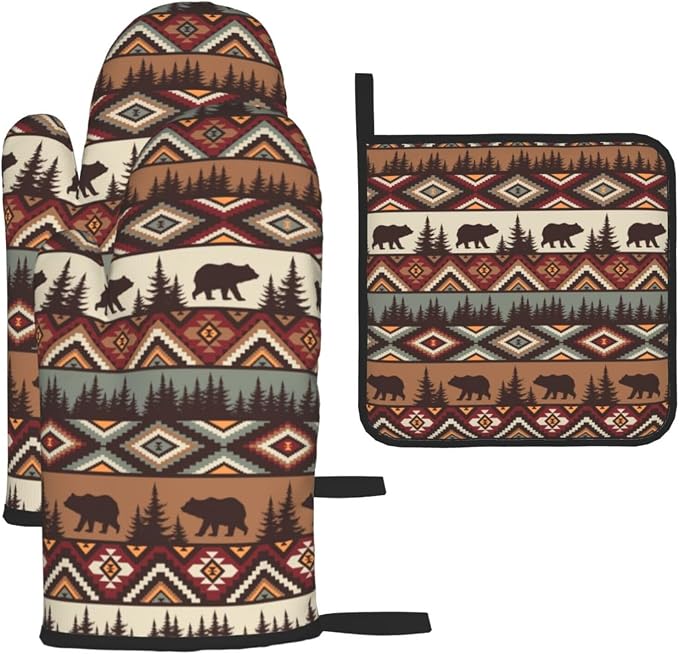 Vintage Rustic Oven Mitts and Pot Holders Sets of 3 Heat Resistant Hot Pads by Unknown
