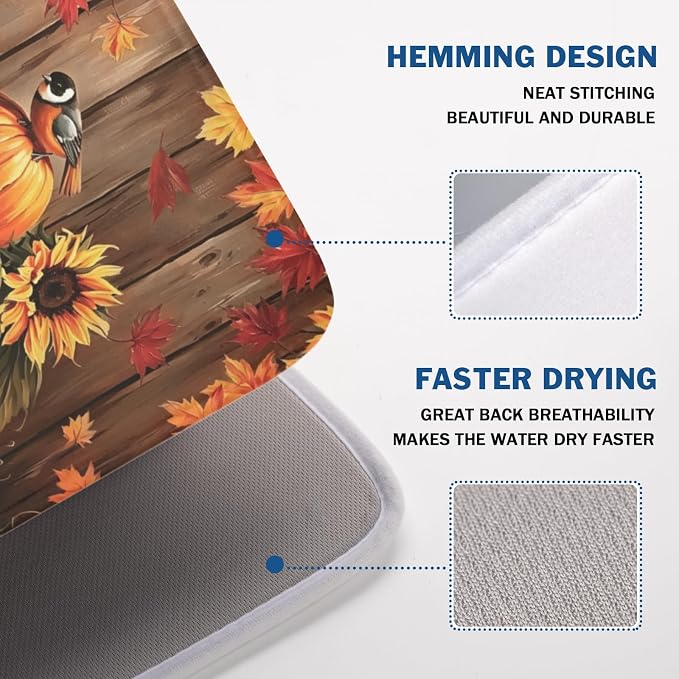 Fall Pumpkin Dish Drying Mat for Kitchen Counter Thanksgiving Autumn Harvest - Image 4