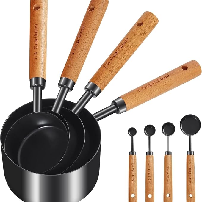 8-Piece Food-Grade Measuring Cups and Spoons Set, Nonstick Black Kitchen by Unknown