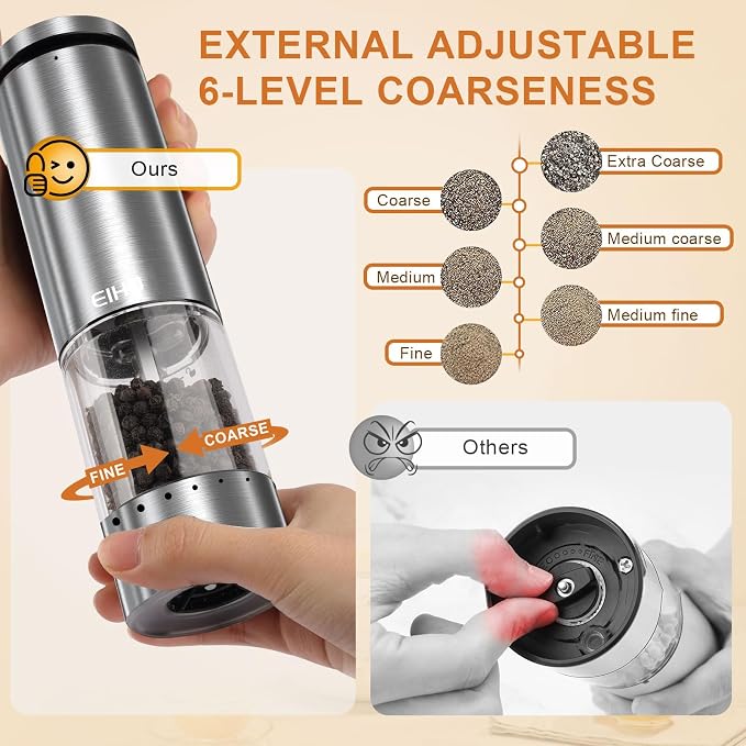 Electric Salt and Pepper Grinder Set Rechargeable, Automatic Salt and Pepper - Image 2