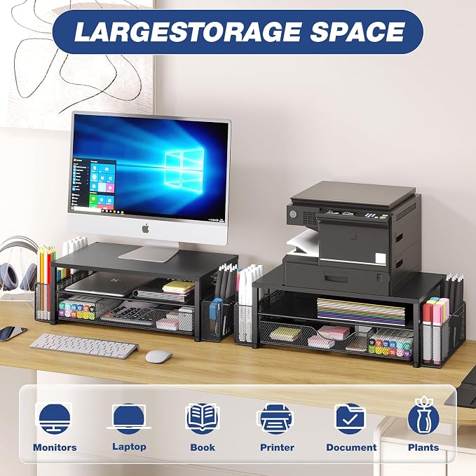 OPNICE Desk Organizer and Accessories, 2-Tier Computer Monitor Stand Riser - Image 4