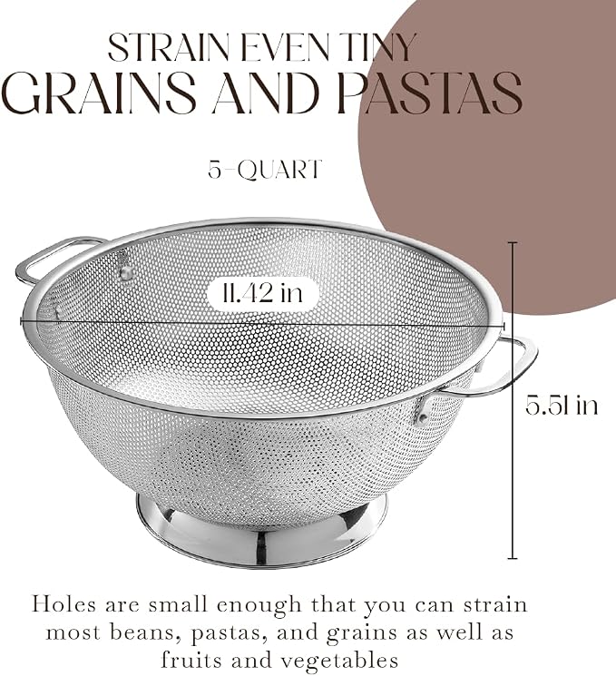 Bellemain Colander for Kitchen – 5 Qt Stainless Steel Strainer - Image 2