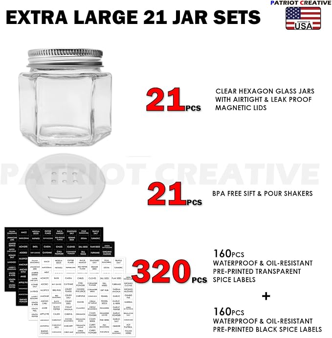 Patriot Set of 21 Large 4oz Magnetic Spice Jars - Image 2