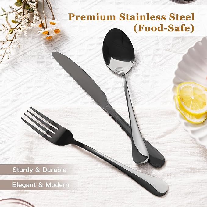 Astercook Silverware Set 48-Piece Black Flatware Set - Image 2