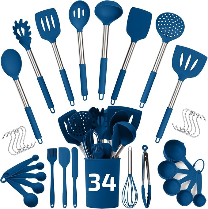 Silicone Kitchen Utensils Set 34 Pieces 450 °F Heat Resistant by CulinaryCouture