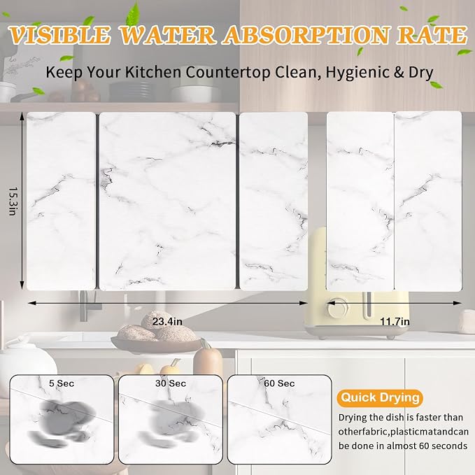 Stone Dish Drying Mat for Kitchen Counter, Absorbent Diatomaceous Earth Bath - Image 2