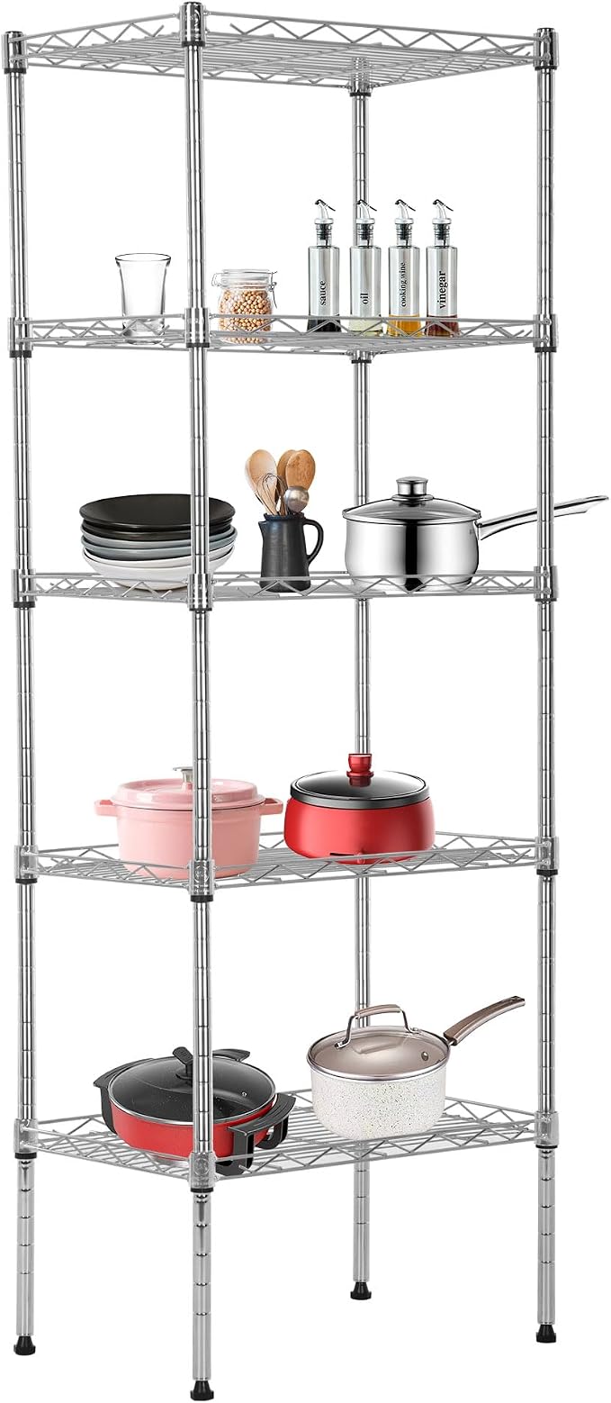 BestOffice | 5-Tier Wire Storage Shelves | 17x12x48 | Chrome | by BestOffice