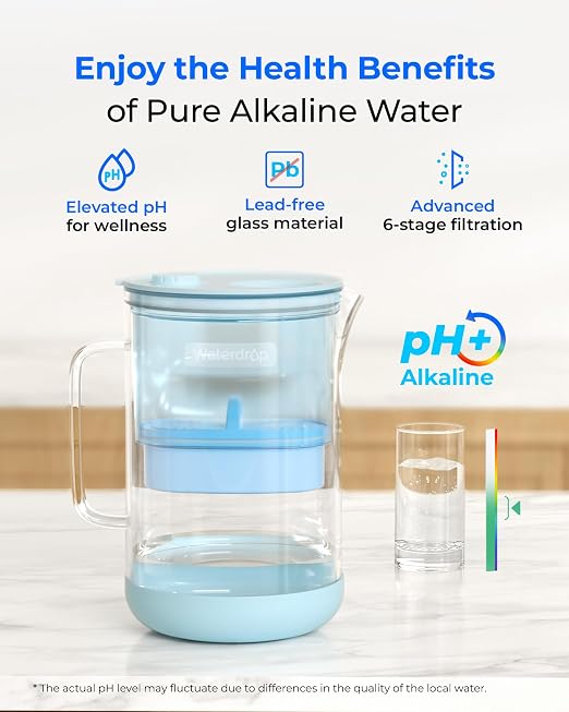 Waterdrop PT-09B-A 10-Cup Large Glass Alkaline Water Filter Pitcher, - Image 2