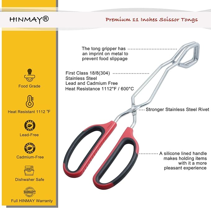 HINMAY Stainless Steel Scissor Tongs 11-Inch Heavy Duty Grilling Tongs - Image 2