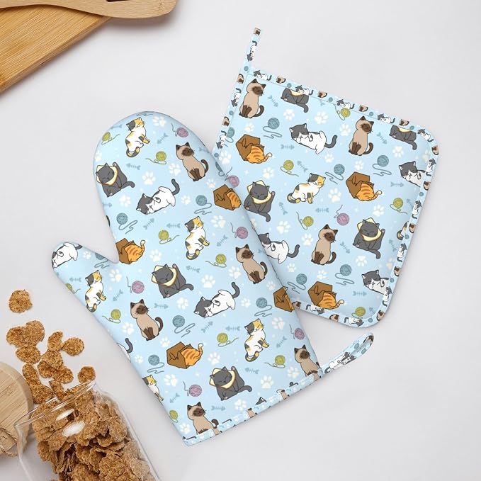 Cute Cat Oven Mitts and Pot Holders Set - Image 8