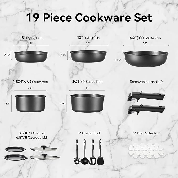 CAROTE 19Pcs Pots and Pans Set Non Stick, Cookware Set Detachable Handle - Image 2