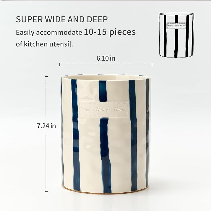 JIEMEI HOME Kitchen Utensil Holder, 7.2" Ceramic Stable Utensil Crock - Image 2